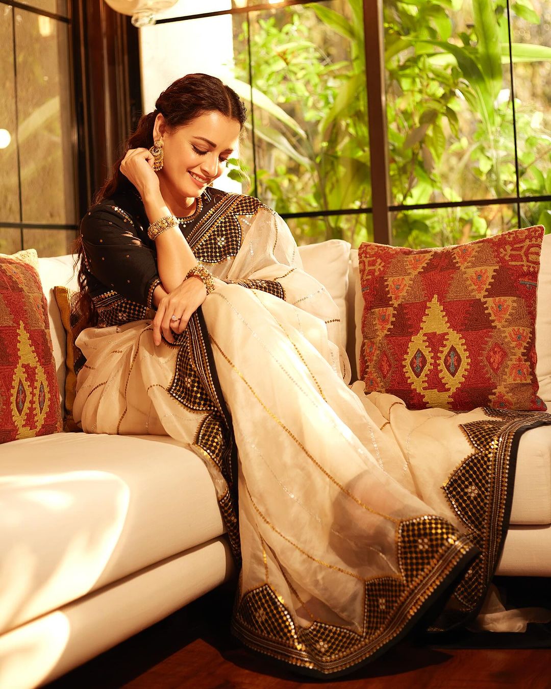 Bollywood Actress Dia Mirza in Traditional White Saree